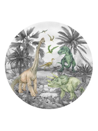 Papier peint intissé auto-adhésif rond  dinosaure en noir et blanc - 70 x 70 cm