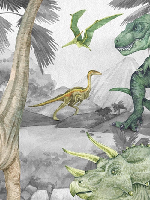 Papier peint intissé auto-adhésif rond  dinosaure en noir et blanc - 70 x 70 cm - Kiabi