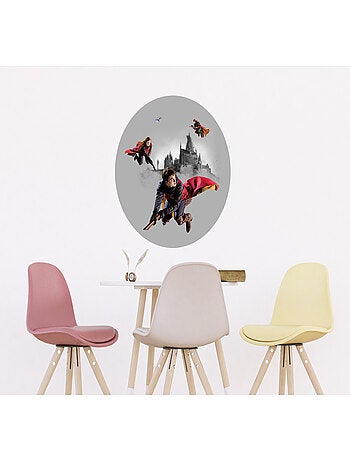 Papier peint intissé auto-adhésif rond Harry Potter Quidditch 3 personnages - 70 x 70 cm