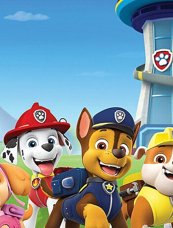 Papier peint intissé auto-adhésif rond Pat'patrouille devant la tour - 70 x 70 cm