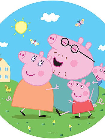 Papier peint intissé auto-adhésif rond Peppa pig avec sa famille - 70 x 70 cm