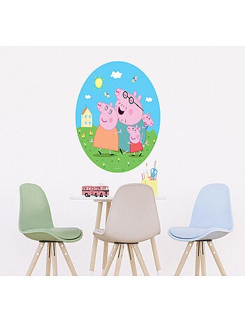 Papier peint intissé auto-adhésif rond Peppa pig avec sa famille - 70 x 70 cm