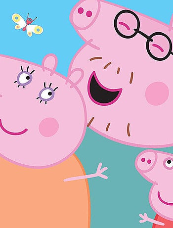 Papier peint intissé auto-adhésif rond Peppa pig avec sa famille - 70 x 70 cm