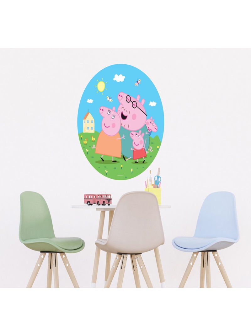 Papier peint intissé auto-adhésif rond  Peppa pig avec sa famille - 70 x 70 cm Multicolore - Kiabi