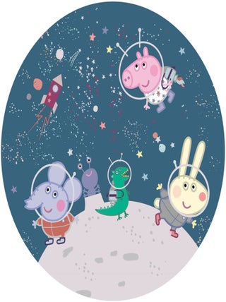 Papier peint intissé auto-adhésif rond  Peppa pig avec sa famille dans l'espace - 70 x 70 cm