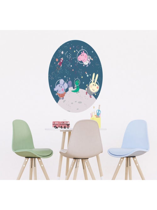 Papier peint intissé auto-adhésif rond  Peppa pig avec sa famille dans l'espace - 70 x 70 cm - Kiabi