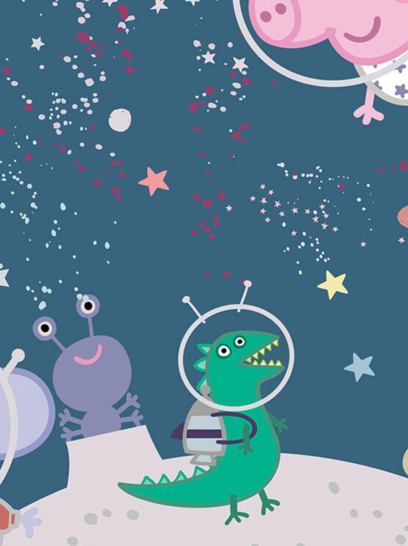 Papier peint intissé auto-adhésif rond  Peppa pig avec sa famille dans l'espace - 70 x 70 cm Multicolore - Kiabi