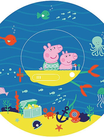 Papier peint intissé auto-adhésif rond Peppa pig avec sa famille sous l'eau - 70 x 70 cm