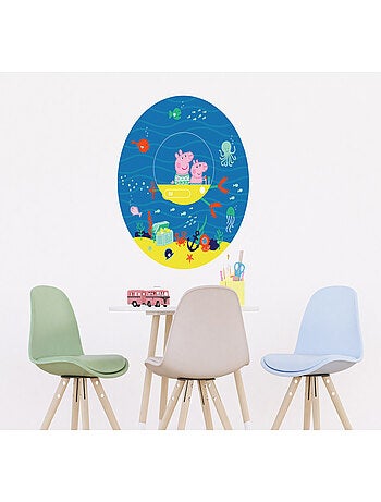 Papier peint intissé auto-adhésif rond Peppa pig avec sa famille sous l'eau - 70 x 70 cm