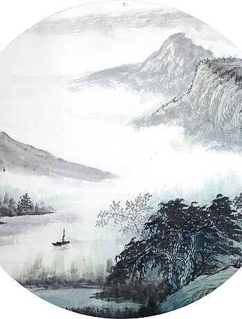 Papier peint intissé auto-adhésif rond Thème Aquarelle Orientale - 70 x 70 cm