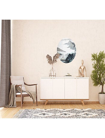 Papier peint intissé auto-adhésif rond Thème Aquarelle Orientale - 70 x 70 cm