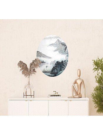 Papier peint intissé auto-adhésif rond Thème Aquarelle Orientale - 70 x 70 cm