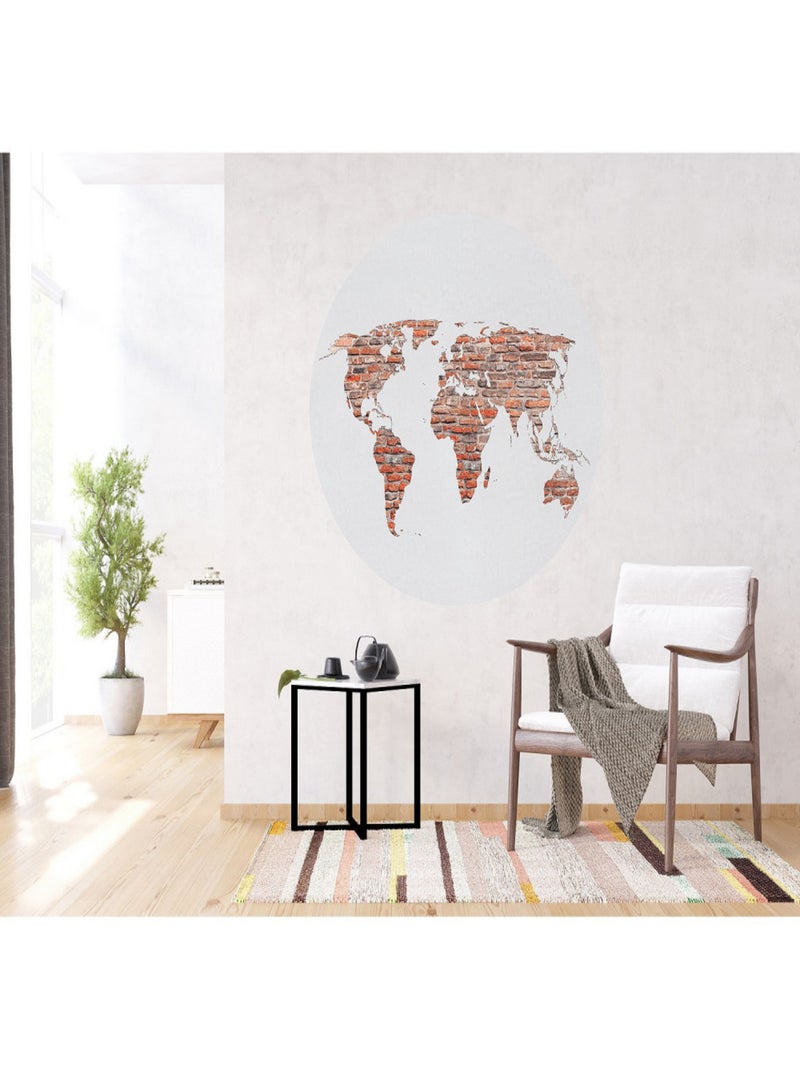 Papier peint intissé auto-adhésif rond  Thème Brick Worldmap - 140 x 140 cm Multicolore - Kiabi
