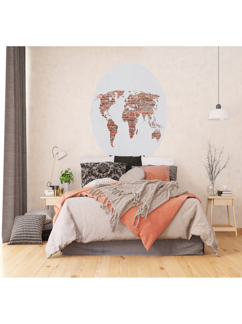 Papier peint intissé auto-adhésif rond  Thème Brick Worldmap - 140 x 140 cm Multicolore - Kiabi