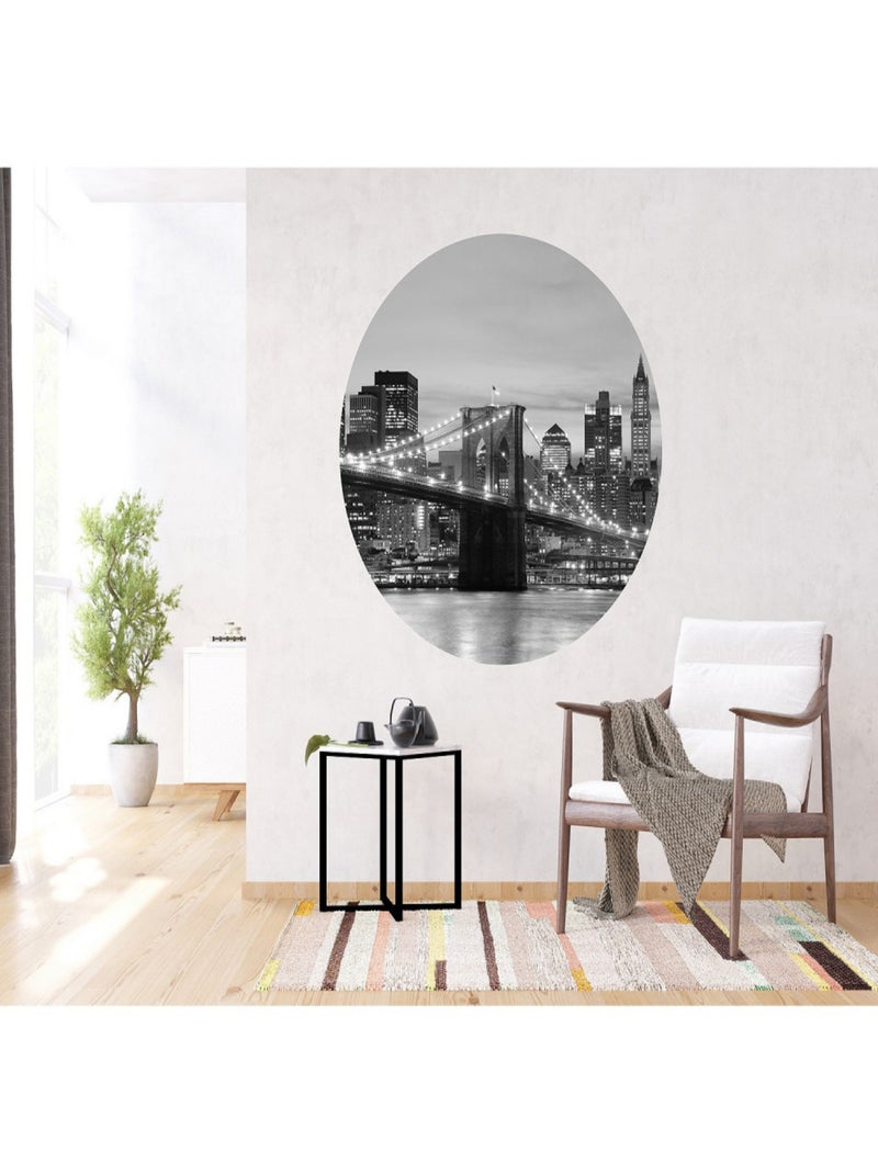 Papier peint intissé auto-adhésif rond  Thème Brooklyn Bridge - 140 x 140 cm Multicolore - Kiabi