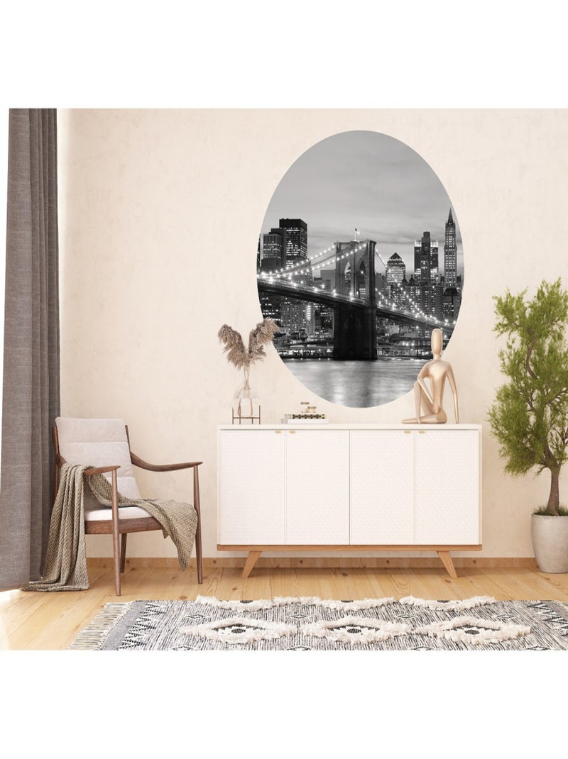 Papier peint intissé auto-adhésif rond  Thème Brooklyn Bridge - 140 x 140 cm Multicolore - Kiabi