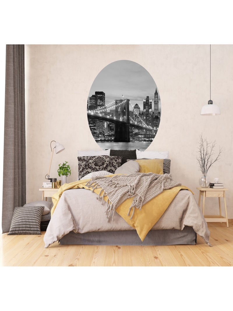 Papier peint intissé auto-adhésif rond  Thème Brooklyn Bridge - 140 x 140 cm Multicolore - Kiabi