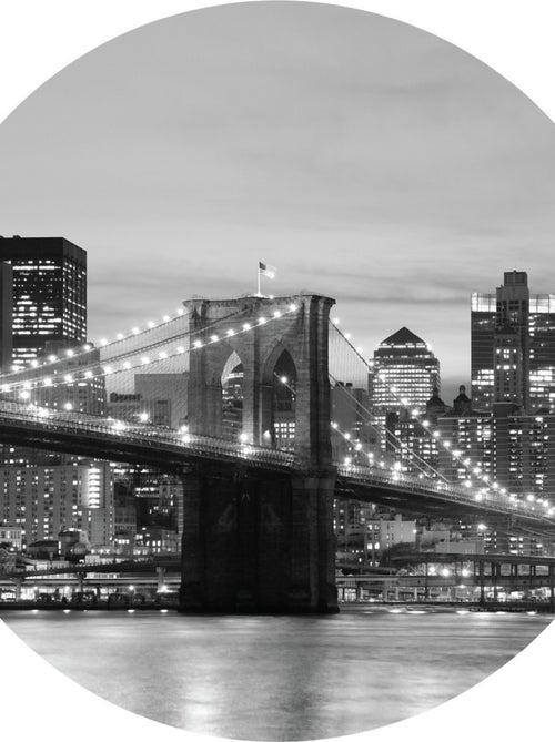 Papier peint intissé auto-adhésif rond  Thème Brooklyn Bridge - 70 x 70 cm - Kiabi