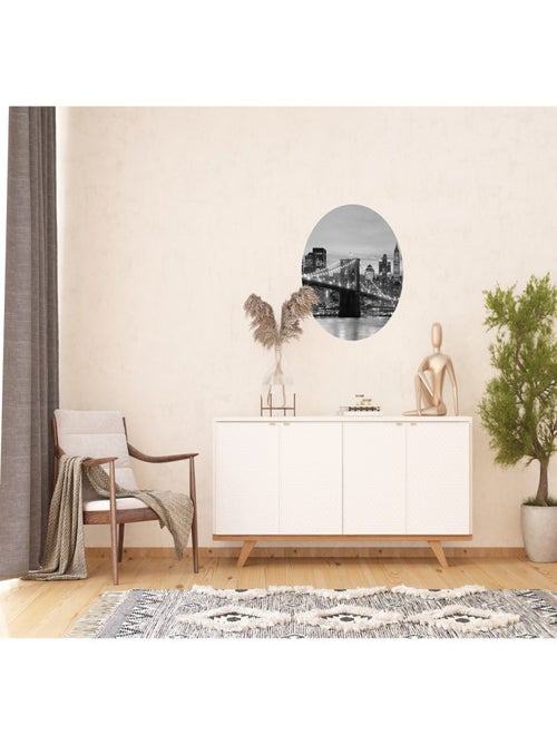 Papier peint intissé auto-adhésif rond  Thème Brooklyn Bridge - 70 x 70 cm - Kiabi