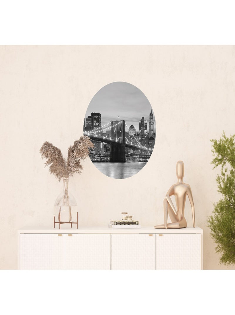 Papier peint intissé auto-adhésif rond  Thème Brooklyn Bridge - 70 x 70 cm Multicolore - Kiabi