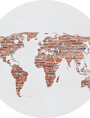 Papier peint intissé auto-adhésif rond Thème Carte du monde en brique - 70 x 70 cm