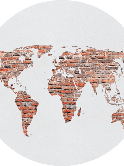 Papier peint intissé auto-adhésif rond  Thème Carte du monde en brique - 70 x 70 cm - Kiabi