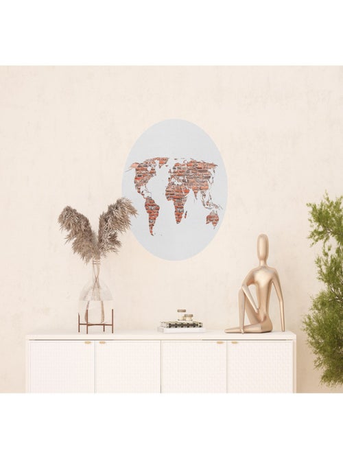 Papier peint intissé auto-adhésif rond  Thème Carte du monde en brique - 70 x 70 cm - Kiabi