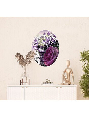 Papier peint intissé auto-adhésif rond Thème Collage De Fleurs - cm