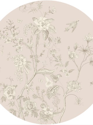 Papier peint intissé auto-adhésif rond  thème fleurs blanches et fond rose - 70 x 70 cm