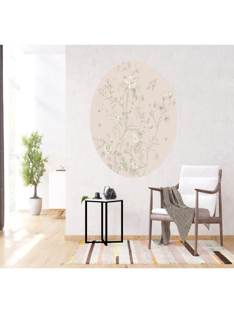 Papier peint intissé auto-adhésif rond  thème fleurs blanches et fond rose - 70 x 70 cm Multicolore - Kiabi