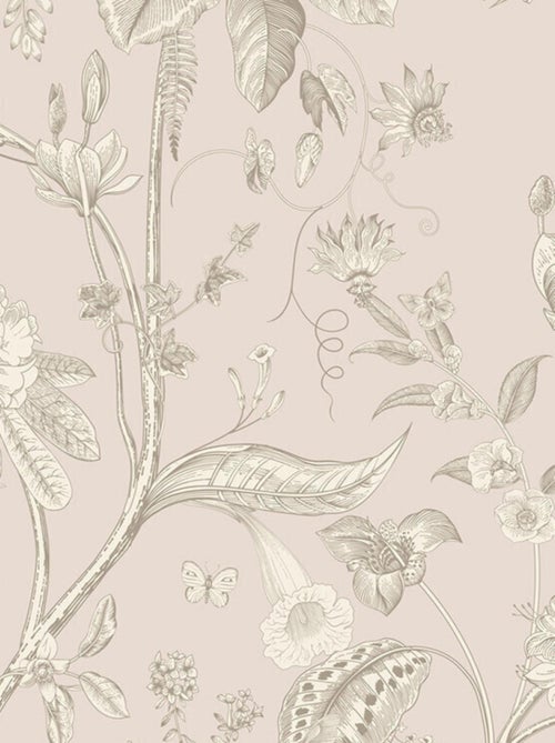 Papier peint intissé auto-adhésif rond  thème fleurs blanches et fond rose - 70 x 70 cm - Kiabi