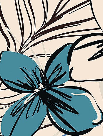 Papier peint intissé auto-adhésif rond thème fleurs bleues et fougère - 70 x 70 cm