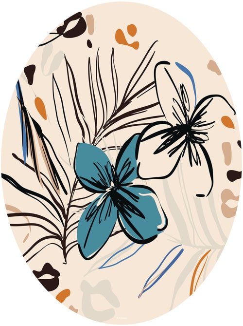 Papier peint intissé auto-adhésif rond  thème fleurs bleues et fougère - 70 x 70 cm - Kiabi