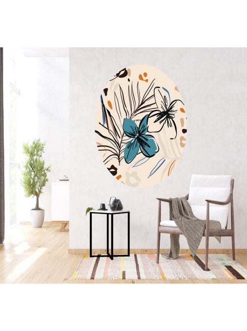 Papier peint intissé auto-adhésif rond  thème fleurs bleues et fougère - 70 x 70 cm - Kiabi