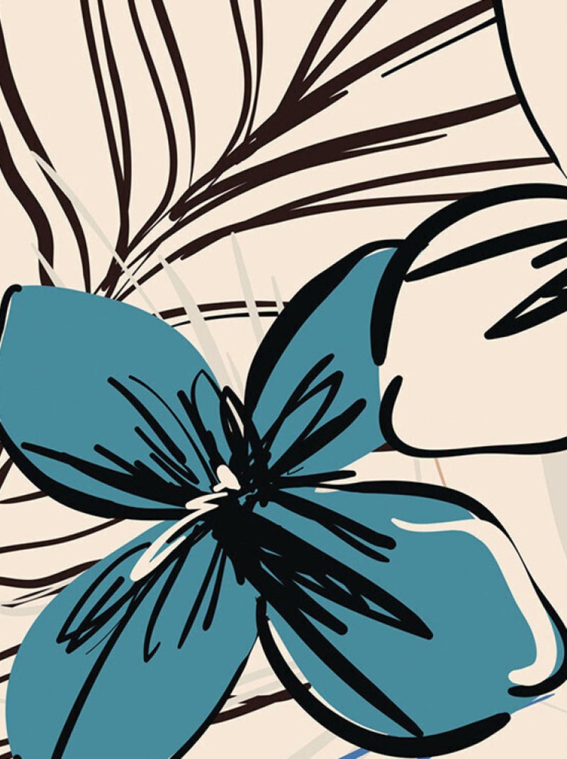 Papier peint intissé auto-adhésif rond  thème fleurs bleues et fougère - 70 x 70 cm Multicolore - Kiabi