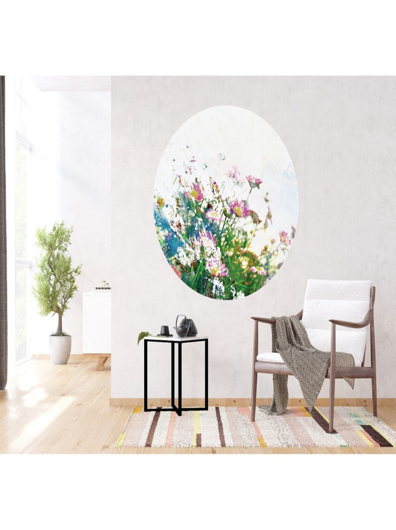 Papier peint intissé auto-adhésif rond  Thème Fleurs des champs - 140 x 140 cm Multicolore - Kiabi