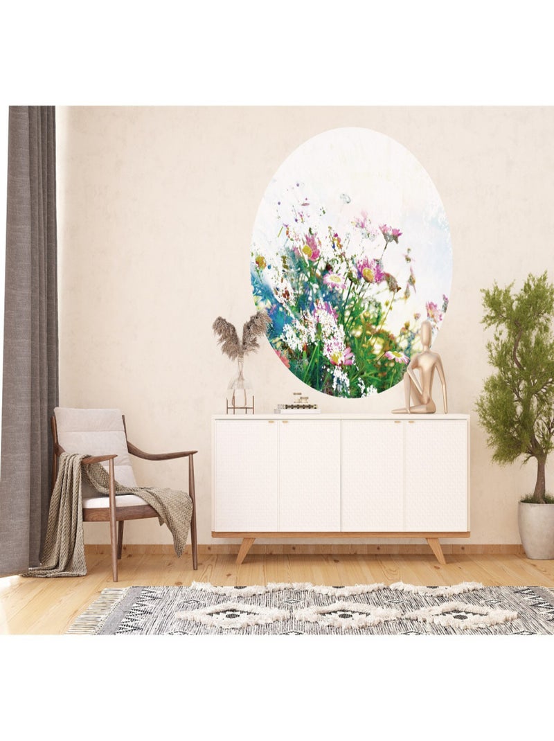 Papier peint intissé auto-adhésif rond  Thème Fleurs des champs - 140 x 140 cm Multicolore - Kiabi