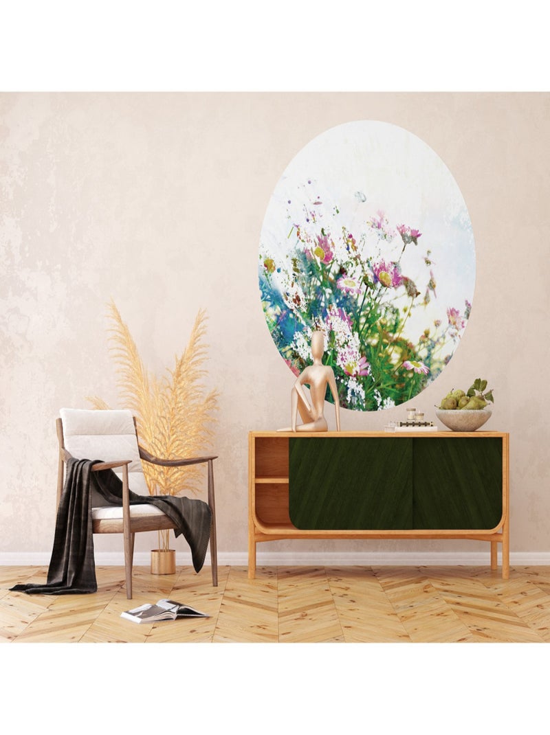 Papier peint intissé auto-adhésif rond  Thème Fleurs des champs - 140 x 140 cm Multicolore - Kiabi