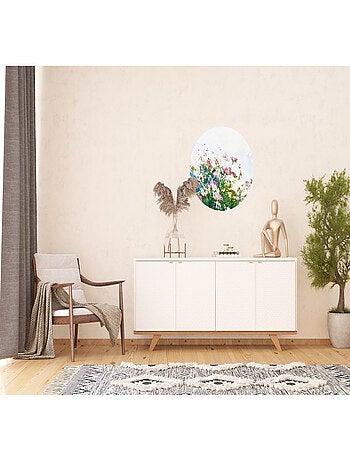 Papier peint intissé auto-adhésif rond Thème Fleurs des champs - 70 x 70 cm
