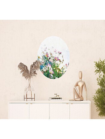 Papier peint intissé auto-adhésif rond Thème Fleurs des champs - 70 x 70 cm