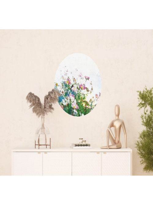 Papier peint intissé auto-adhésif rond  Thème Fleurs des champs - 70 x 70 cm - Kiabi