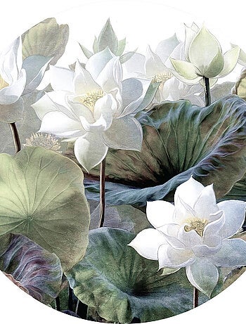 Papier peint intissé auto-adhésif rond Thème Fleurs en relief - 70 x 70 cm