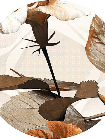 Papier peint intissé auto-adhésif rond Thème fleurs et feuilles - 70 x 70 cm