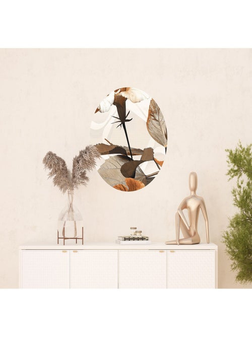 Papier peint intissé auto-adhésif rond  Thème fleurs et feuilles - 70 x 70 cm - Kiabi