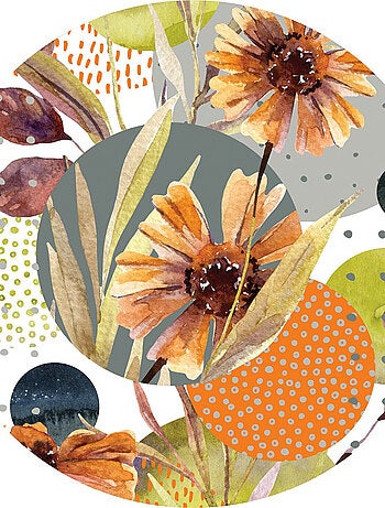 Papier peint intissé auto-adhésif rond Thème Fleurs Et Formes - 70 x 70 cm