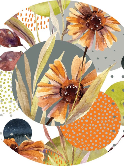 Papier peint intissé auto-adhésif rond  Thème Fleurs Et Formes - 70 x 70 cm - Kiabi