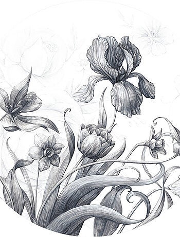 Papier peint intissé auto-adhésif rond Thème Fleurs Vintage - 70 x 70 cm