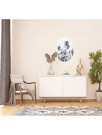 Papier peint intissé auto-adhésif rond Thème Fleurs Vintage - 70 x 70 cm