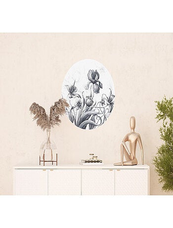 Papier peint intissé auto-adhésif rond Thème Fleurs Vintage - 70 x 70 cm