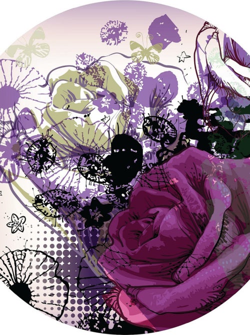 Papier peint intissé auto-adhésif rond  Thème Flower Collage - 140 x 140 cm - Kiabi